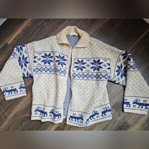 Women's Cream and Blue Patterned Jacket